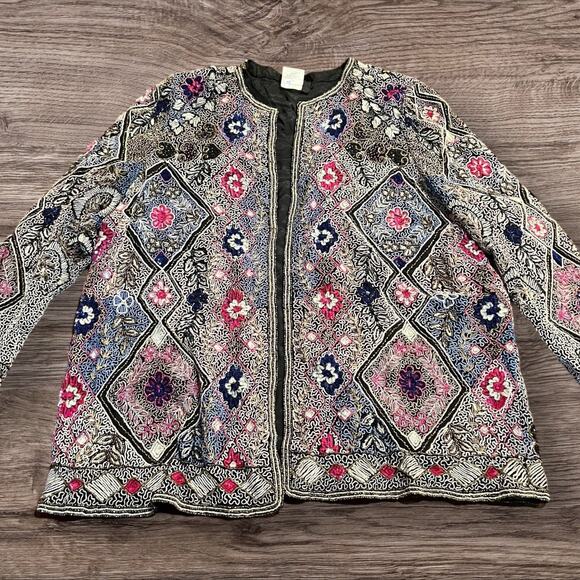 Vintage Diane Freis Hand Beaded Embroidered Sequined Lined Silk Jacket Size XL - Picture 1 of 11